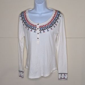 Lucky Brand Waffled Long Sleeve Tee with Embroidered Edges